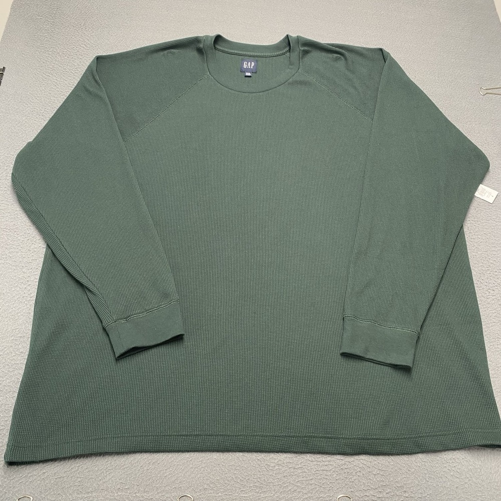 Gap Shirt Mens 3XL Green Thermal Waffle Knit Long Sleeve Crewneck Casual